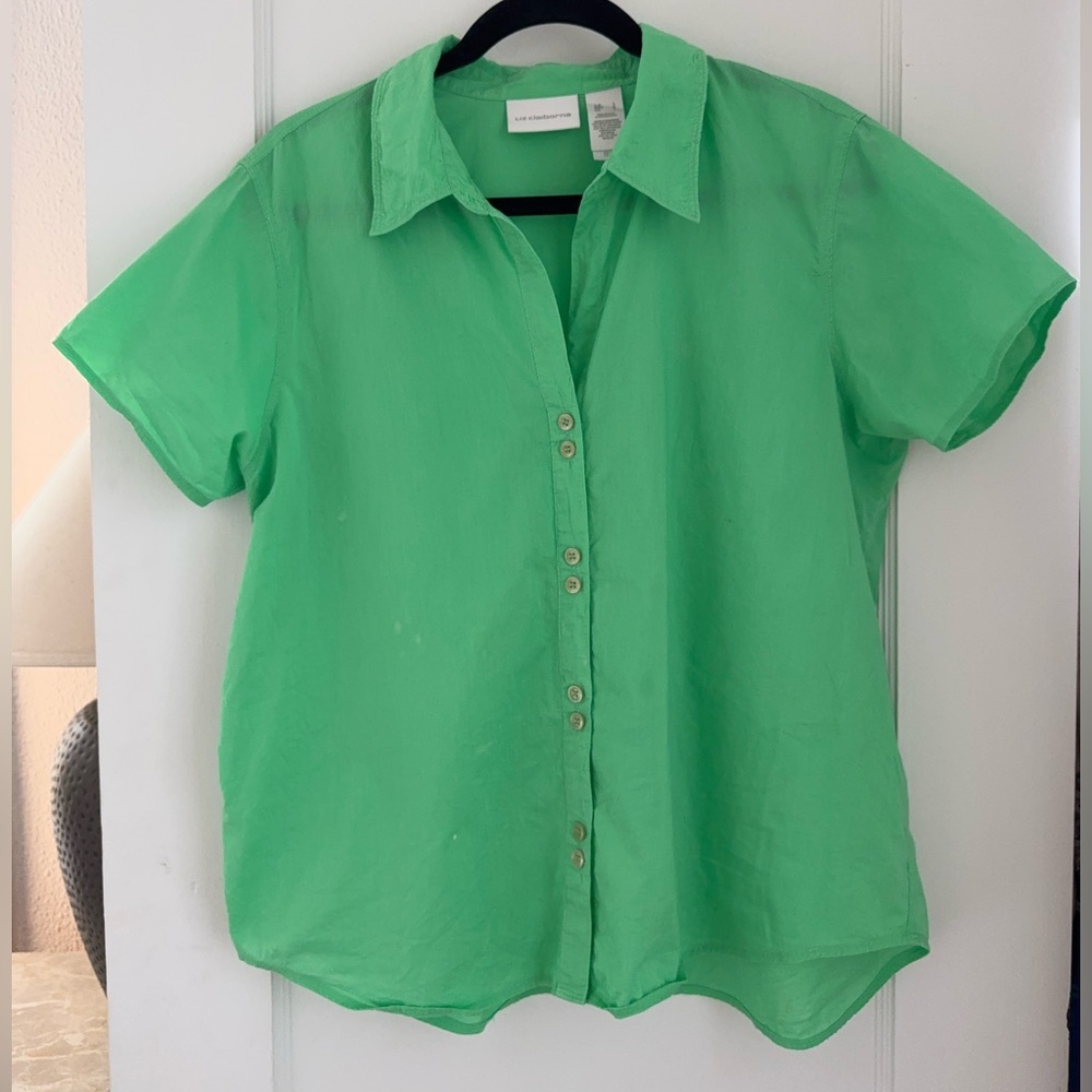 Liz Claiborne green button down shirt